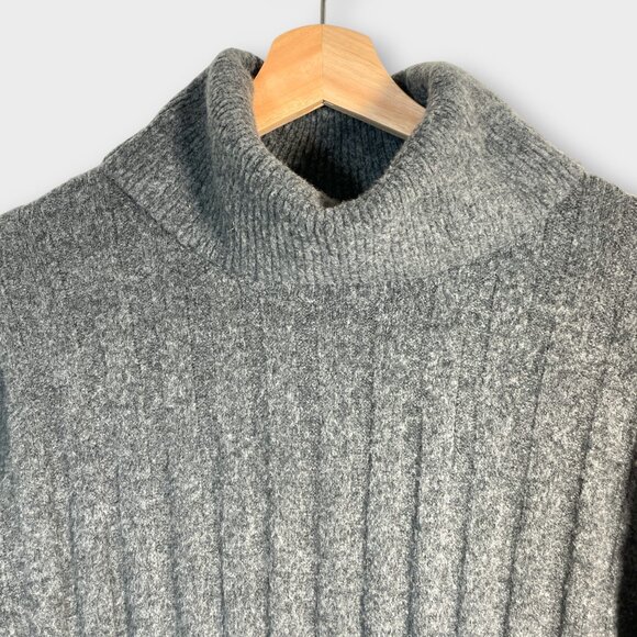 LOFT Ribbed Turtleneck Midi Sweater Dress MEDIUM Gray - Picture 4 of 8